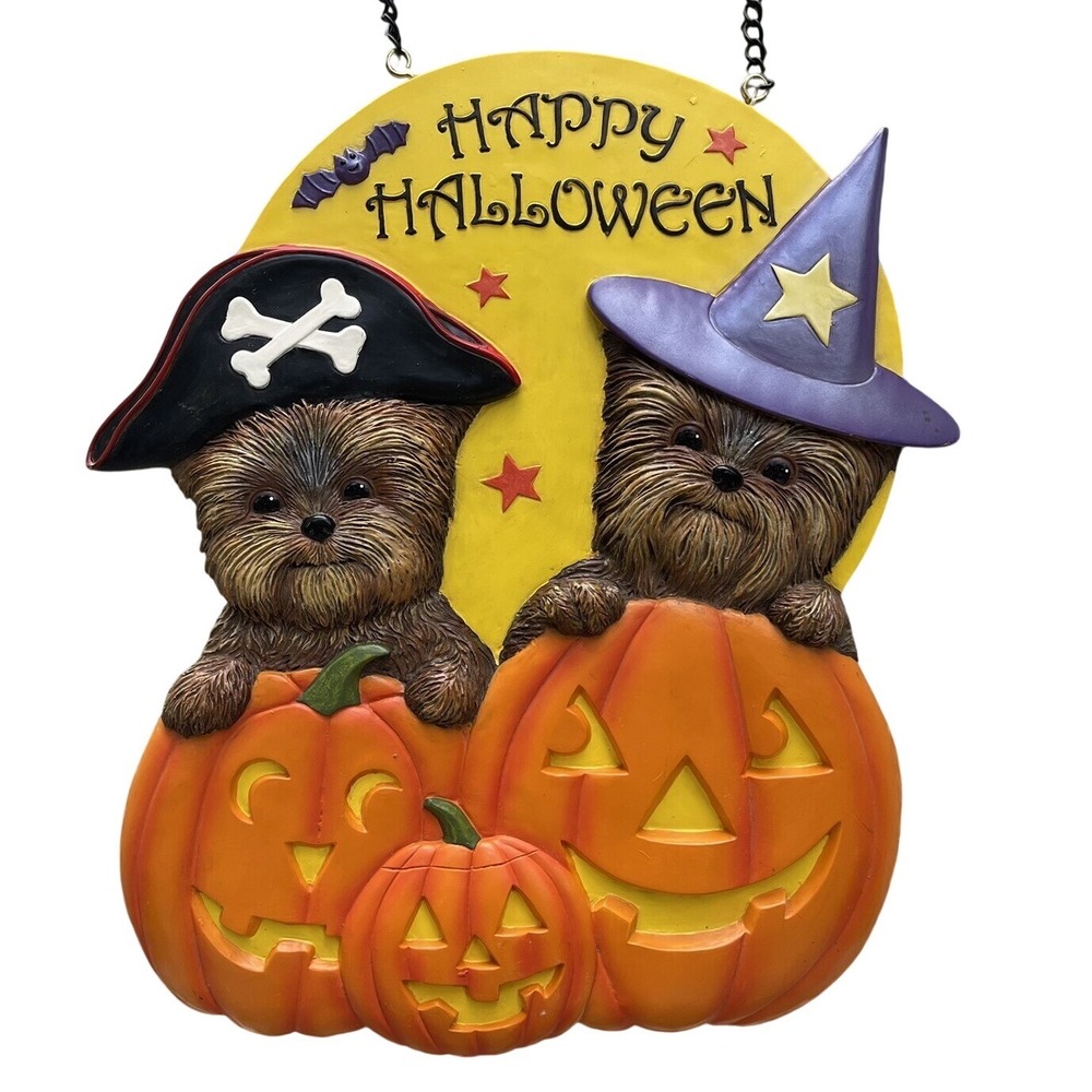 Danbury Mint‎ Witch Pirate Yorkies For All Seasons Halloween Trick or Treat Sign